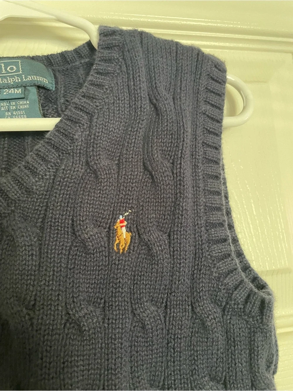 Polo by Ralph Lauren 18-24 Months Navy Cable Knit V-Neck Sweater Vest